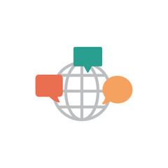 Poster - Message Icon. Mobile phone  chat sign, line style global earth conection