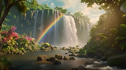 Canvas Print - waterfall and rainbow