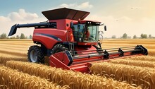 Efficient Crop Harvest: Tractor Combine Harvester In Cereal Agriculture Field. Generative AI