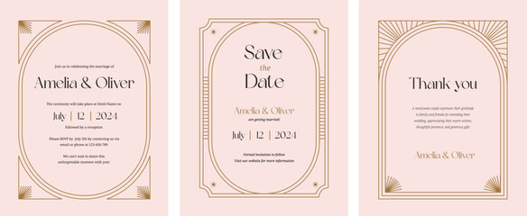 Wall Mural - art deco wedding and save the date minimalist collection. elegant luxury invitation template designs