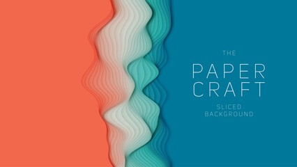 Wall Mural - orange to green paper layers. 3d abstract gradient papercut. colorful origami shape concept