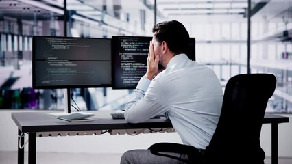 Aufkleber - Unhappy Sad Developer Programmer Man In Stress Coding Software