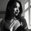 © customer solution - boudoir photography, beautiful smiling supermodel in bedroom