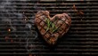 Heart shaped steak on the grill for Valentine's day