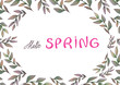 Hello Spring. hand drawn logotype, badge typography icon, card. Lettering spring season with leaf, flowers for greeting card, invitation template on transparent background