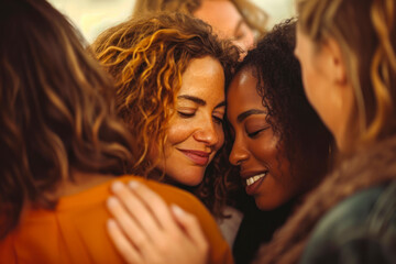 Women supporting women, a genuine scene capturing a group of women supporting and uplifting each other, symbolizing the power of solidarity and community.