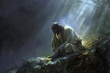 A Depiction Of Jesus At Gethsemane In Deep Anguish Illustrating Human Emotions And Divine Mission