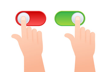 Poster - Hands Interacting with Red and Green Toggle Switch Buttons. Vector stock illustration