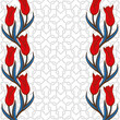 Floral border of red tulips, a symbol of Turkey culture with Eastern Traditional Ornament.