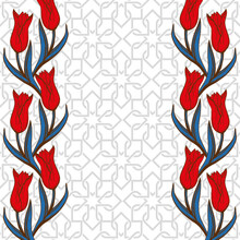 Floral Border Of Red Tulips, A Symbol Of Turkey Culture With Eastern Traditional Ornament.
