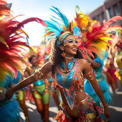 Wall Mural - Spirited parade with vibrant costumes