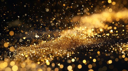 Wall Mural - golden christmas sand powder and sprinkles for a holiday celebration like christmas new year. shiny golden lights. isolated dark black wallpaper background ads gifts wrap web design. Generative AI