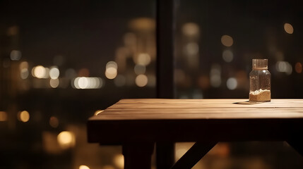 Poster - Empty dark wooden table in front of abstract blurred bokeh background of restaurant . can be used for display or montage your products.Mock up for space
