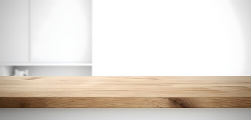 Poster - Light wood table top on blur white gray abstract background - can be used for display or montage your products