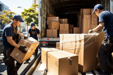 Fototapeta  - トラックに荷物を積み込む引っ越し業者