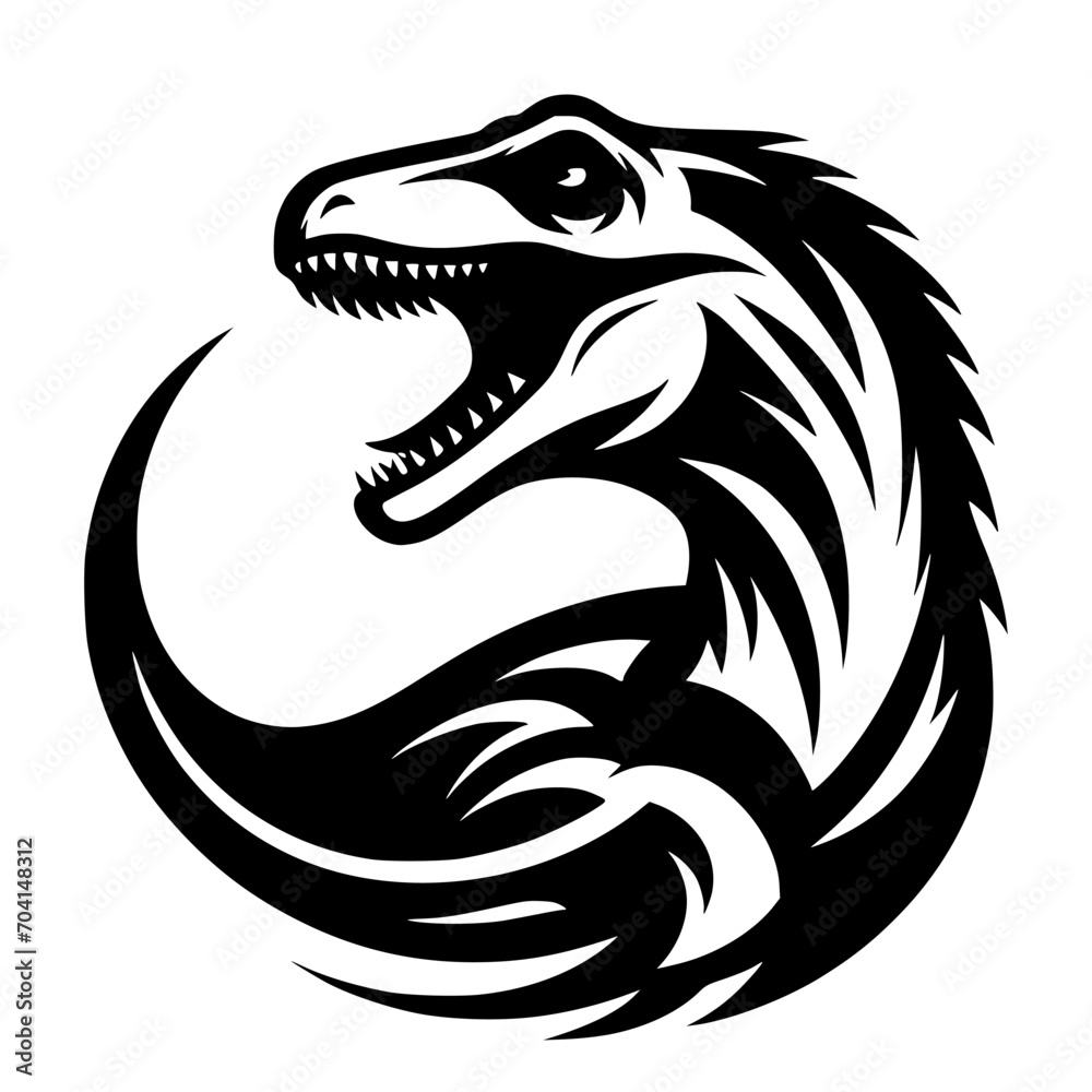Vector logo of velociraptor head. Professional black and white logo of ...