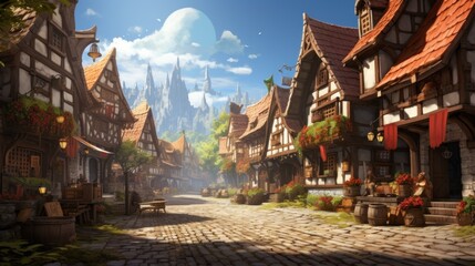 Wall Mural - Fantasy RPG Village Game Artwork