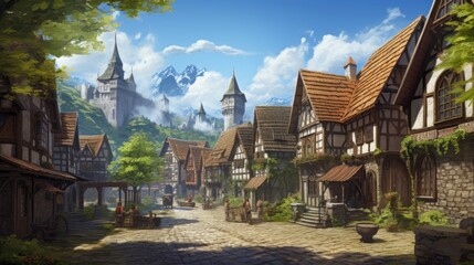 Canvas Print - Fantasy RPG Village Game Artwork