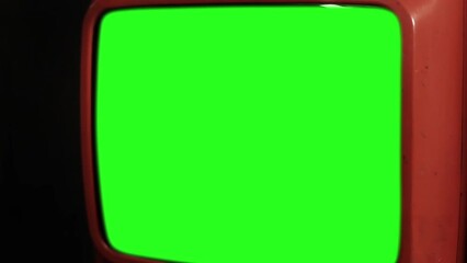 Wall Mural - retro television turning on green screen with static noise. you can replace green screen with the fo