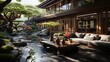 Asian style house with a beautiful garden