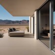 A sleek, minimalist desert retreat blending into the arid landscape3