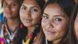 © Adriana - Group of beautiful attractive indigenous Native American young women looking at the camera.
