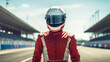 © CStock - concept racer,Man dressed as a racer, Motorsport car racer in race car track.