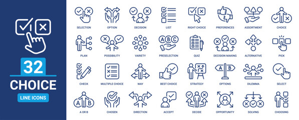 Aufkleber - Choice icon set. Decision, selection, choose, list, decide, possibility, preferences, option and more. Outline vector icons collection.