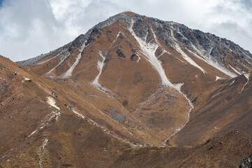 View of Tsergo Ri (4,990m) the high point on the Langtang valley trek of Nepal seen from Kyanjin Gompa village.