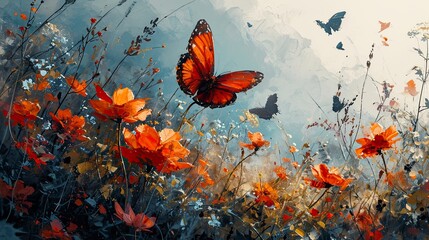 Abstract Art Watercolor Foliage Butterflies, Wallpaper Pictures, Background Hd