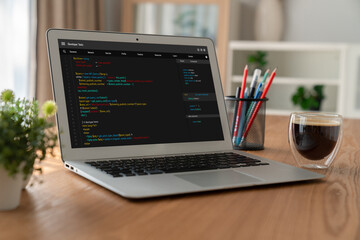 Software development programming on computer screen for modish application and program coding
