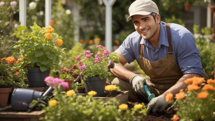 A man smiling at garden 