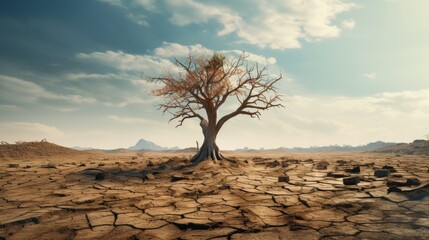 Wall Mural - Crisis condition barren ground surrounds trees.