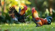 Cockfighting is fighting on the grass.