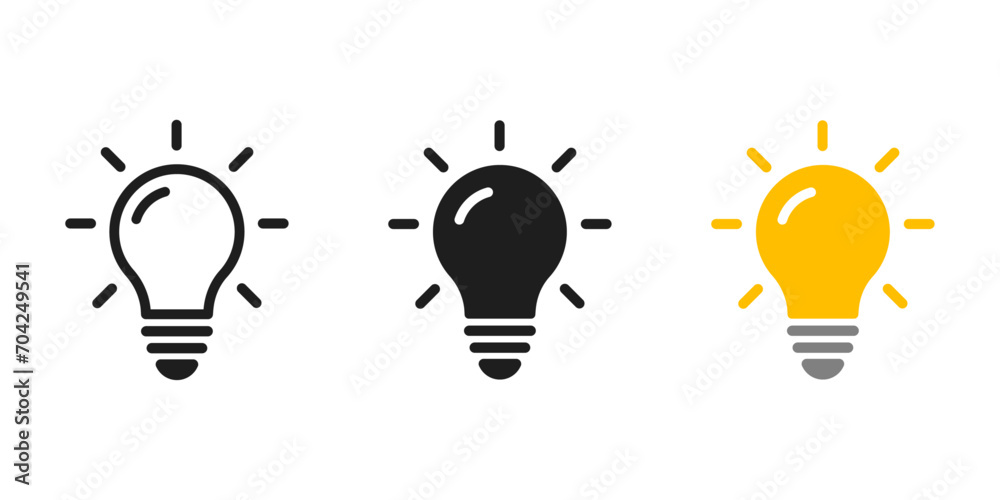 Light bulb with rays shine icon set. Idea symbol. Electric lamp, light ...
