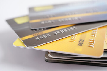 Credit card for online shopping, security finance business concept.