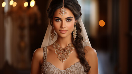 Wall Mural - Beautiful young bride with Indian jewelry on her wedding day.