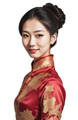 Happy Beautiful Asian woman with wearing traditional cheongsam dress