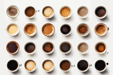 Wall Mural - Set of hot coffee cups on white background