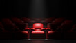 Red sofa Seat in front of black wall with spotight, 3d render