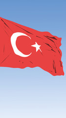 Wall Mural - Bold vector illustration of the Turkish flag waving against a clear blue sky, symbolizing national pride and significant patriotic days.