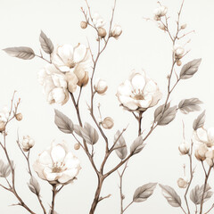 Wall Mural - Vintage Floral Elegance: Delicate Magnolia Blossoms on Soft Green Background