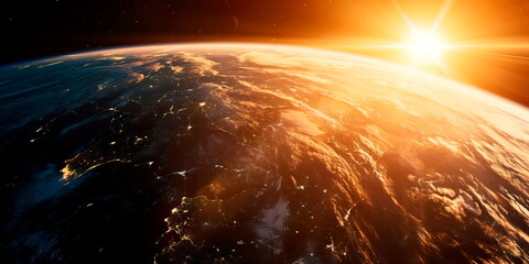 Wall Mural - panoramic view of the earth, sun, star and galaxy.