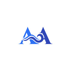 Wall Mural - Letter AA Abstract aqua wave logo 