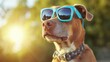 dog wearing sunglasses in summer 