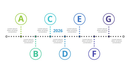 Timeline with 7 elements, infographic template for web, business, presentations, vector illustration