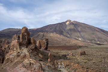 Roques de Garcia volcanic rocks in Teide National Park, Tenerife, Canary Islands, Spain with Teide in background