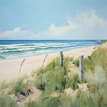 Beach Scene With Rolling Waves And White Sand