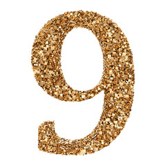 9 number gold glitter render