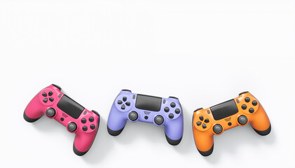 Wall Mural - Realistic colorful video game joysticks or gamepads with color buttons on white